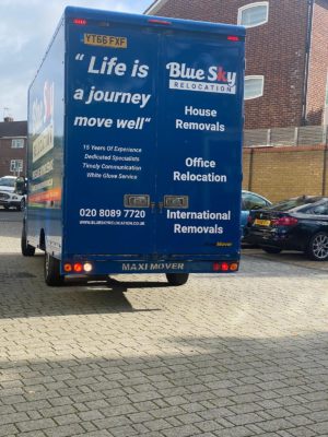 BlueSky Relocation removals van loaded and ready in Slough SL1 2SF